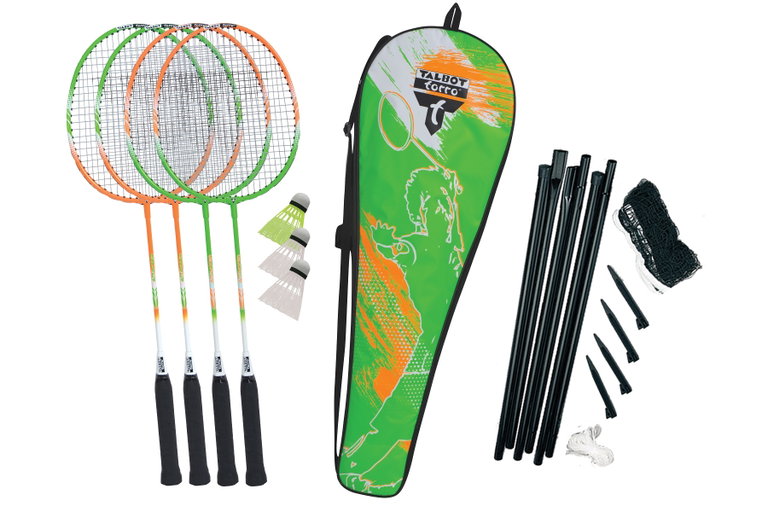 Talbot Torro Badminton Set 4-Attacker Plus (4x Rackets, 3x Shuttlecocks, 1x Net, 1x Bag) - 1 Set
